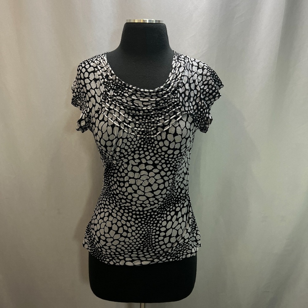 The Limited Blouse Top Womens Small Black White Pebble Print Flutter Sleeve